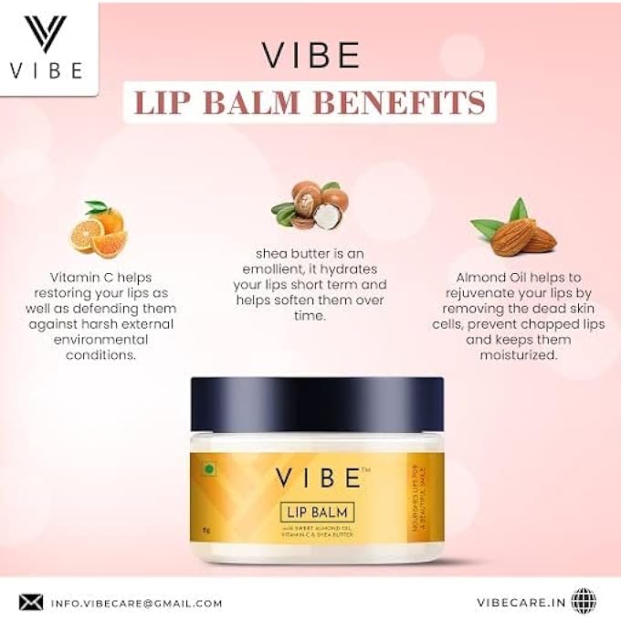 Vibe 100% NATURAL LIP BALM FOR WOMEN & MEN - 8G, LIP CARE WITH SWEET ALMOND, VITAMIN C, SHEA BUTTER & GRAPEFRUIT ESSENTIAL OILS, LIP BALM FOR CHAPPED AND DRY LIPS - Image 3